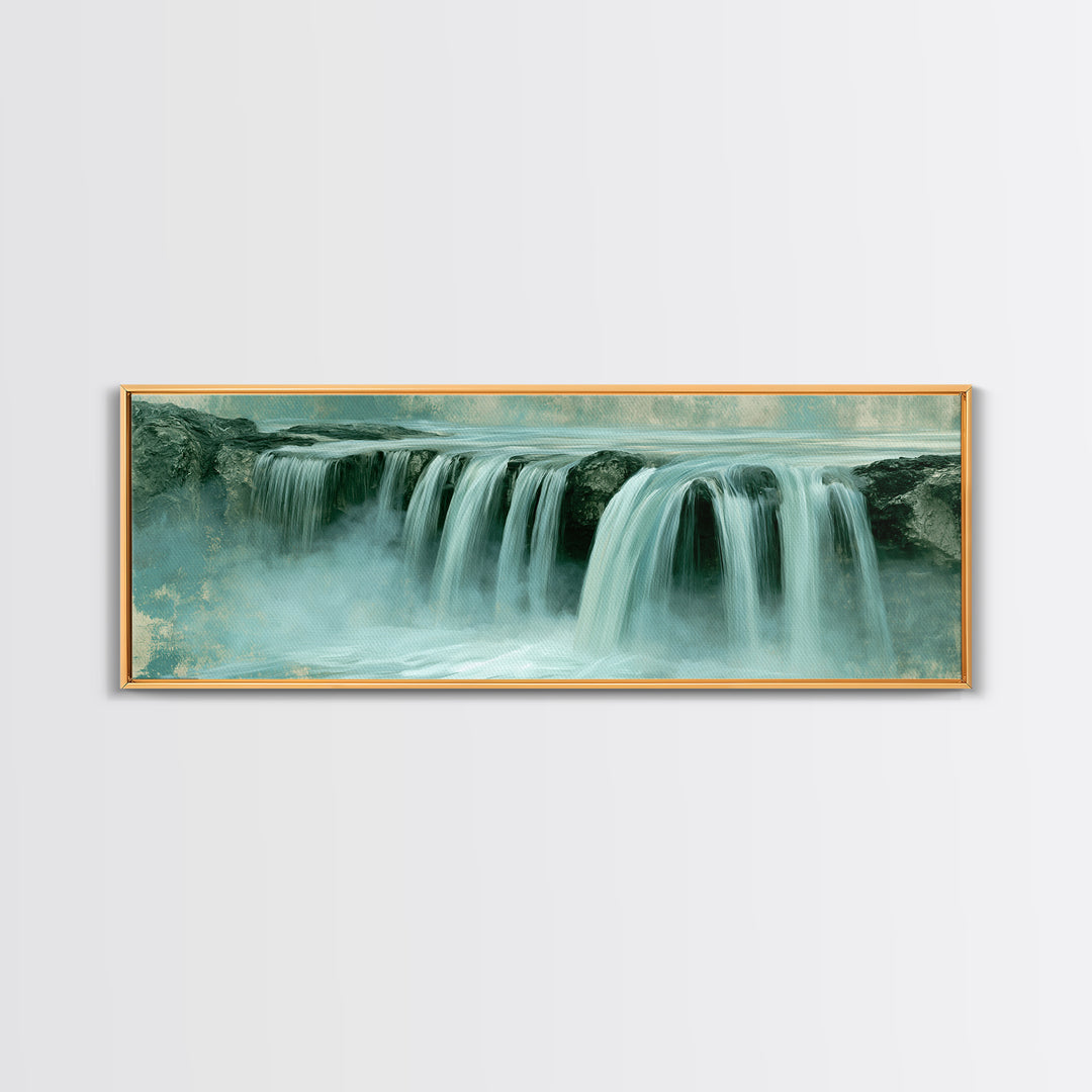 Serene Waterfall with Mist Framed Canvas Print, Spa Art, Fine Art Photography, Spa Decor, Fine Art, Serenity, Wildlife Wall Art, SPA-3x1-58