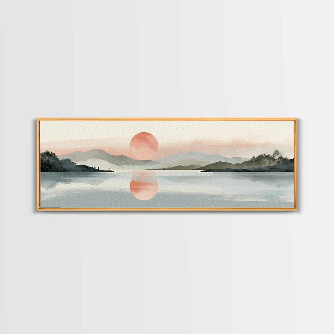 Moonlit Lake Reflection Framed Canvas Print, Spa Art, Minimalist Decor, Spa Decor, Fine Art, Serenity, Contemporary Art, SPA-3x1-63