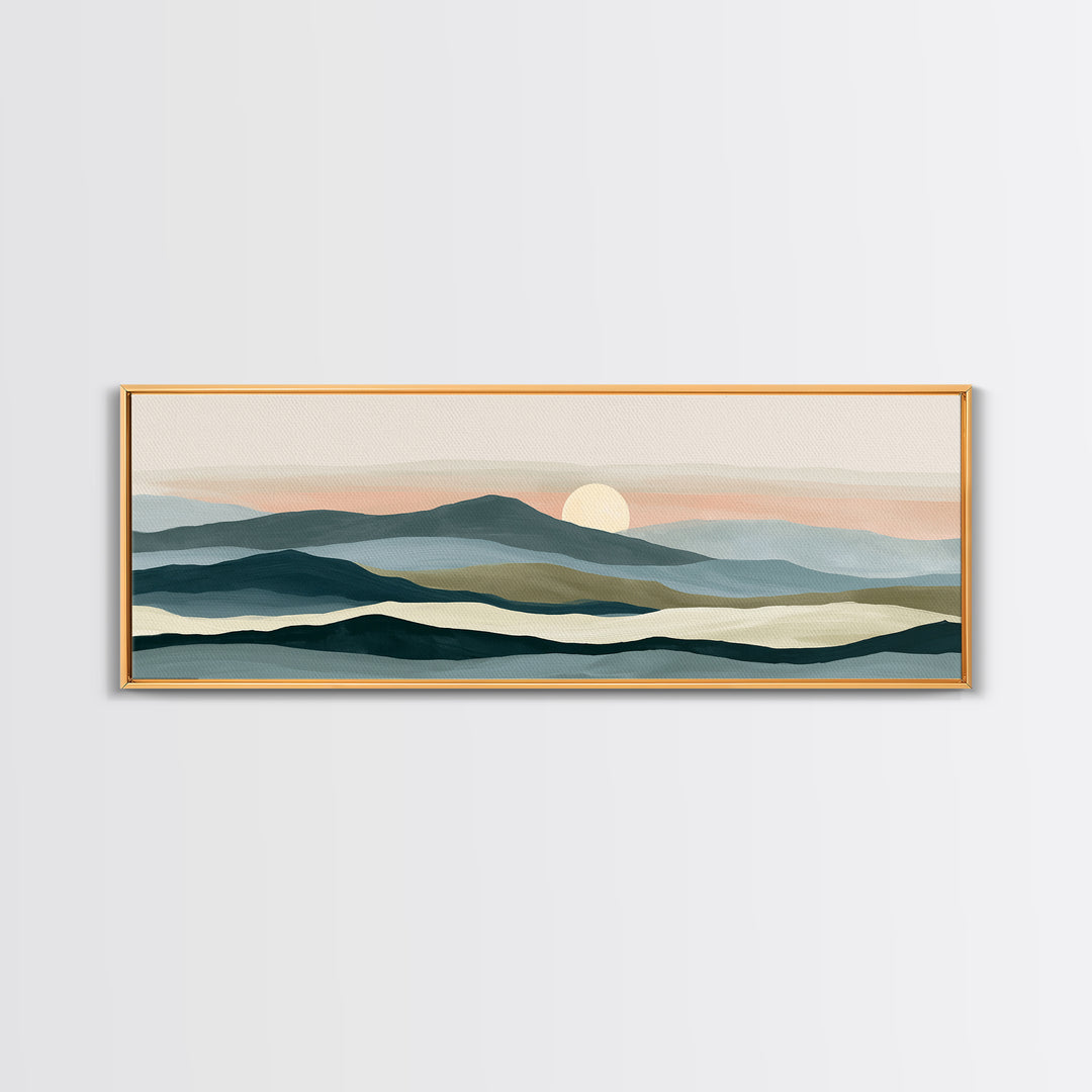 Coastal Horizon in Muted Spa Blues Canvas Print, Spa Art, Esthetician Decor, Spa Decor, Oil Painting, Serenity, Room Decor, SPA-3x1-98