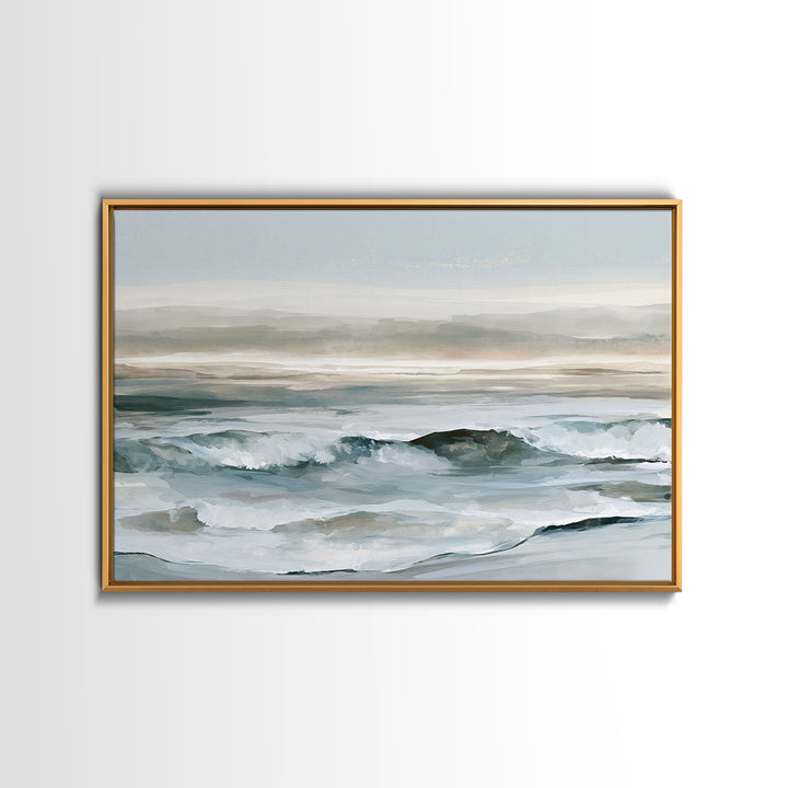 Coastal Horizon in Muted Spa Blues Framed Canvas Print, Spa Art, Spa, Spa Decor, Oil Painting, Serenity, Teen Girl Room Decor, SPA-3x2-14