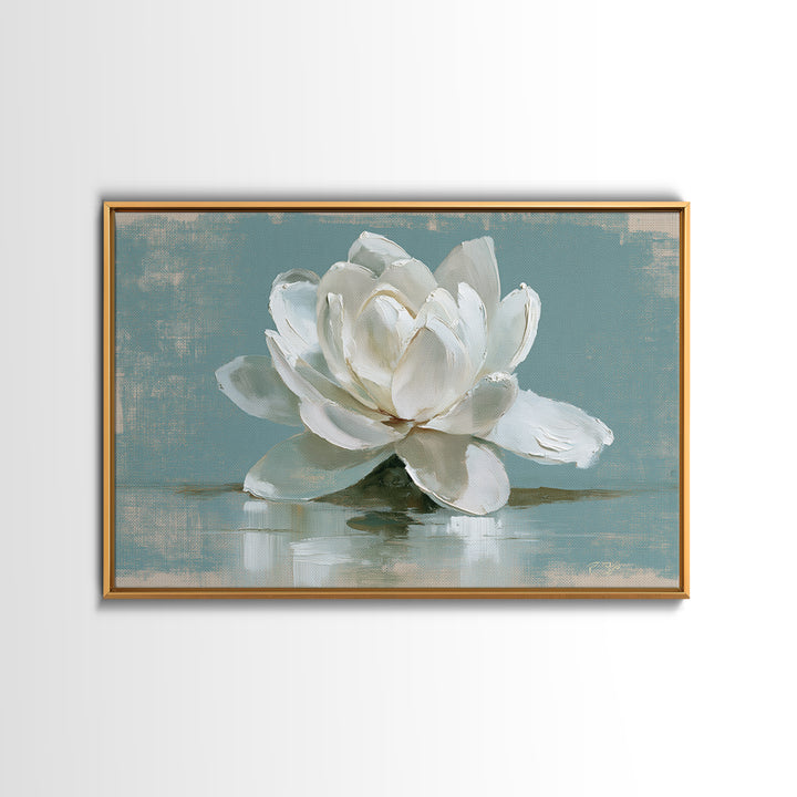 Single White Flower on Linen Ground Canvas Print, Spa Art, Teen Girl Room Decor, Spa Decor, Fine Art, Serenity, Luxury Decor, SPA-3x2-21