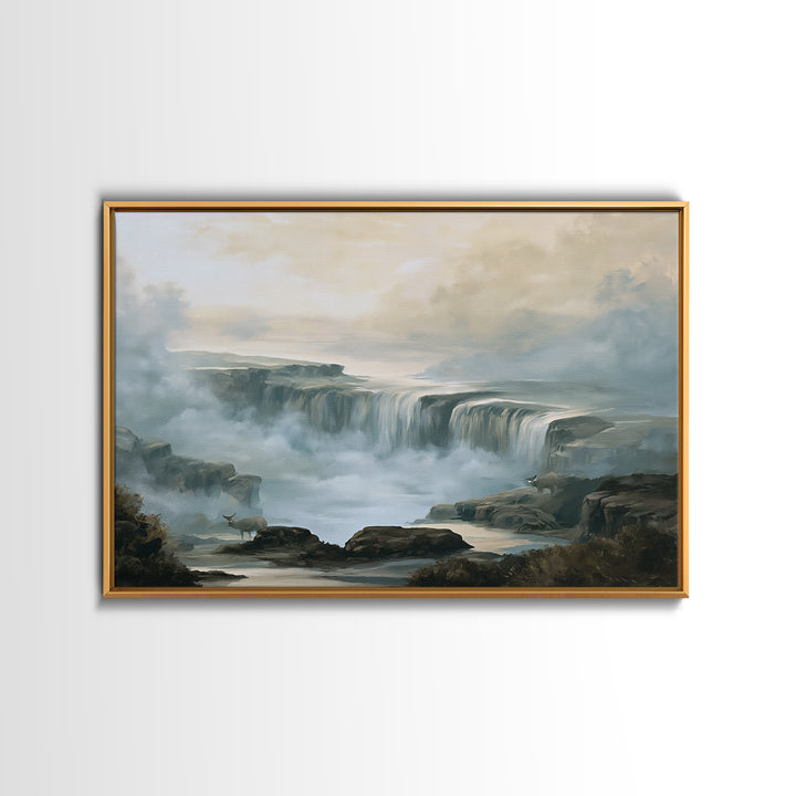 Serene Waterfall with Mist Canvas Print, Spa Art, Abstract Print, Spa Decor, Oil Painting, Serenity, Esthetician Decor, SPA-3x2-22