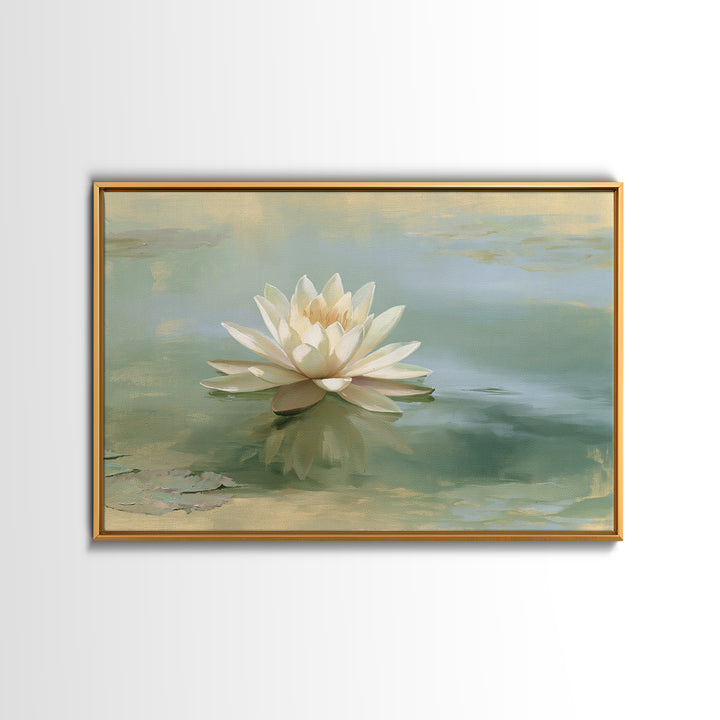 Lotus Flower Floating on Still Pond Canvas Print, Spa Art, Esthetician Decor, Spa Decor, Oil Painting, Serenity, Room Decor, SPA-3x2-32