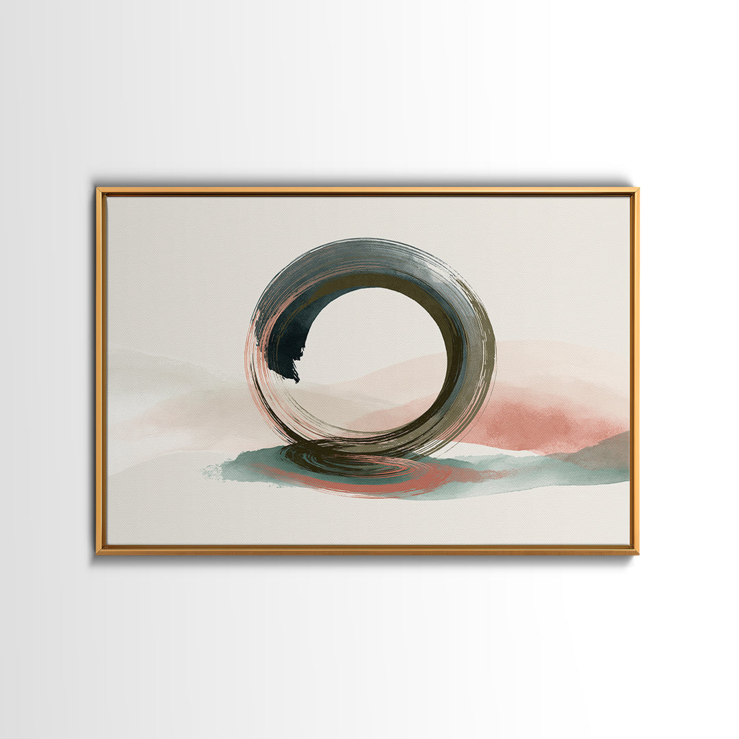 Minimal Zen Circle Brushstroke Framed Canvas Print, Spa Art, Tarot Card Art, Spa Decor, Fine Art, Serenity, Textured Painting, SPA-3x2-36