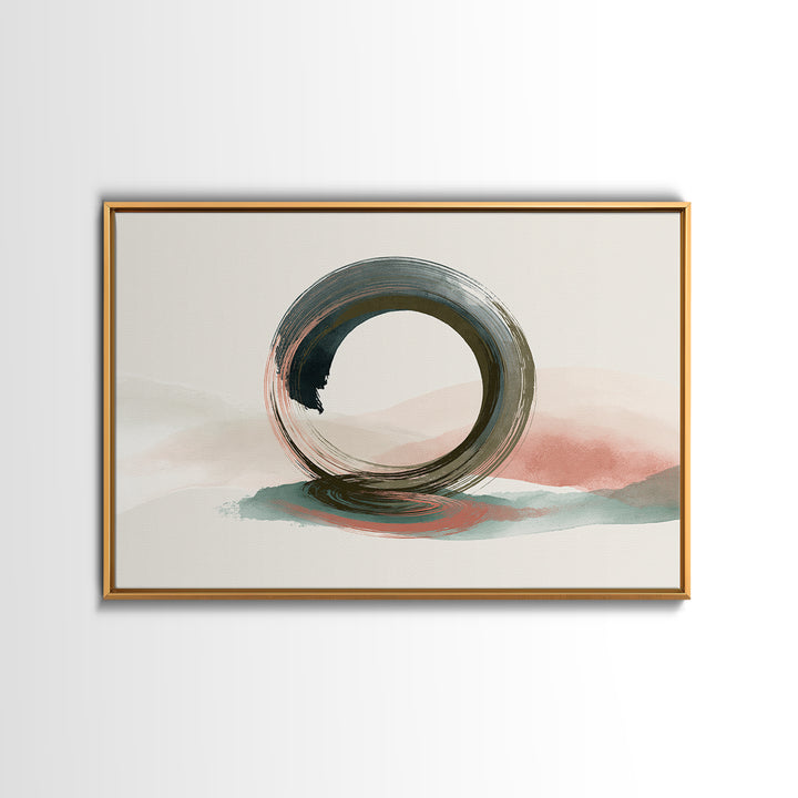Minimal Zen Circle Brushstroke Framed Canvas Print, Spa Art, Tarot Card Art, Spa Decor, Fine Art, Serenity, Textured Painting, SPA-3x2-36