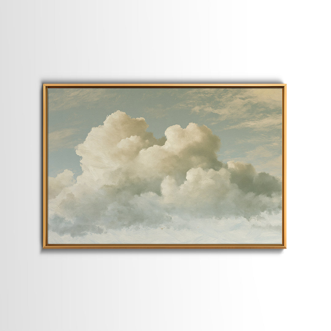 Soft Cloudscape in Cream and Sage Framed Canvas Print, Spa Art, Wildlife Wall Art, Spa Decor, Watercolor Art, Serenity, SPA-3x2-41