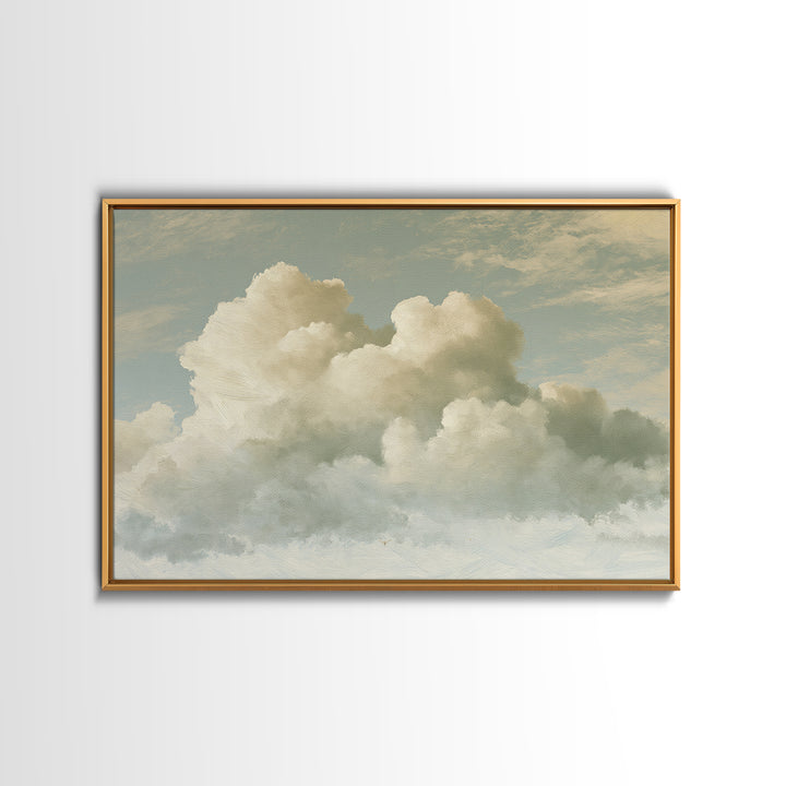 Soft Cloudscape in Cream and Sage Framed Canvas Print, Spa Art, Wildlife Wall Art, Spa Decor, Watercolor Art, Serenity, SPA-3x2-41