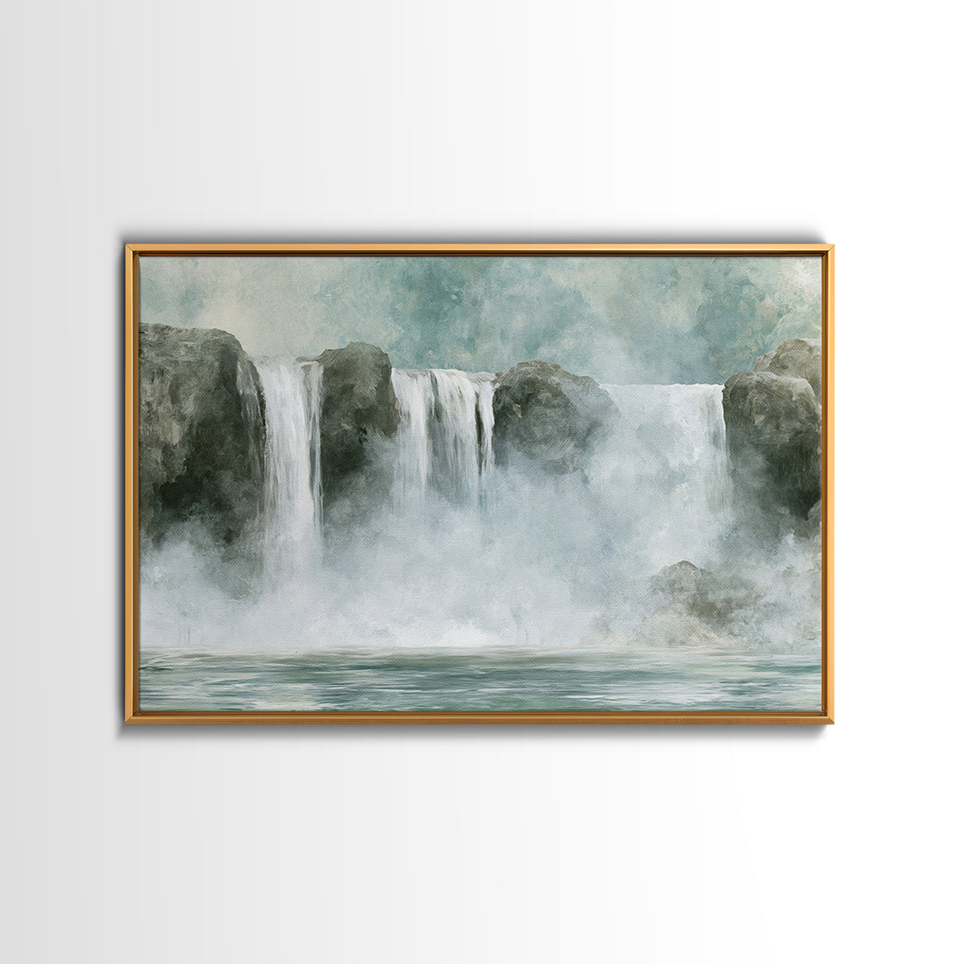 Serene Waterfall with Mist Framed Canvas Print, Spa Art, Fashion Wall Art, Spa Decor, Fine Art, Serenity, Modern Decor, SPA-3x2-46