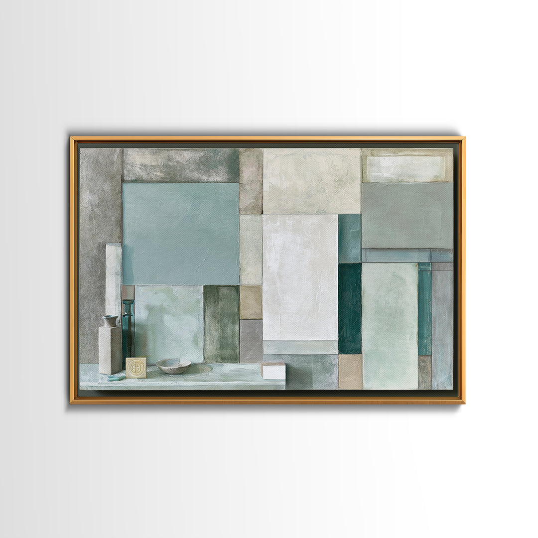 Sage and Ivory Geometric Calm Composition Canvas Print, Spa Art, Neutral Decor, Spa Decor, Fine Art, Serenity, Home Decor, SPA-3x2-49