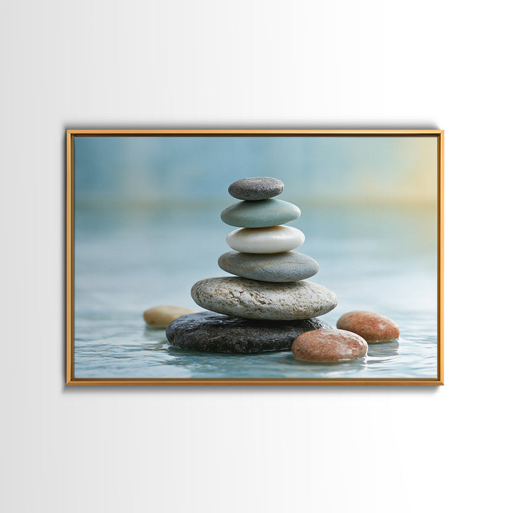 Stacked Stones Beside Calm Water Canvas Print, Spa Art, Modern Decor, Spa Decor, Fine Art, Serenity, Wall Decor, SPA-3x2-53