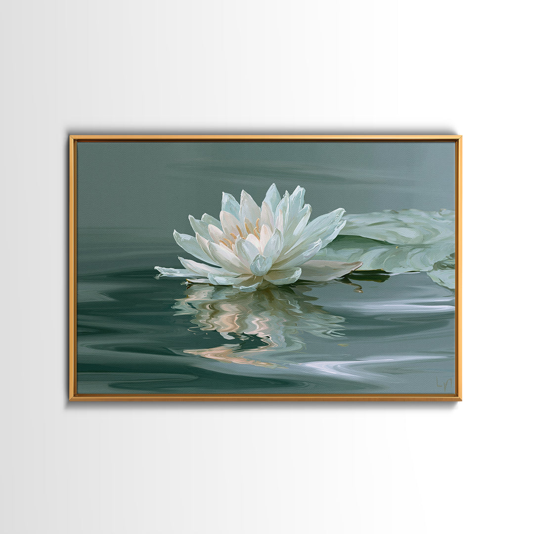 Lotus Flower Floating on Still Pond Canvas Print, Spa Art, Art Print, Spa Decor, Watercolor Art, Serenity, Botanical Art, SPA-3x2-56