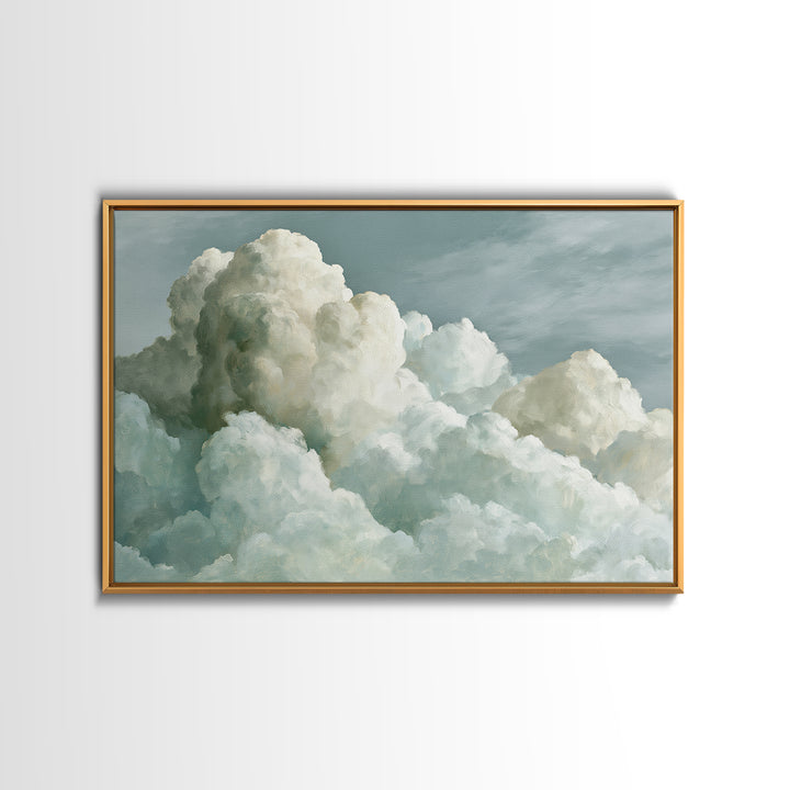 Soft Cloudscape in Cream and Sage Framed Canvas Print, Spa Art, Wildlife Wall Art, Spa Decor, Watercolor Art, Serenity, SPA-3x2-65