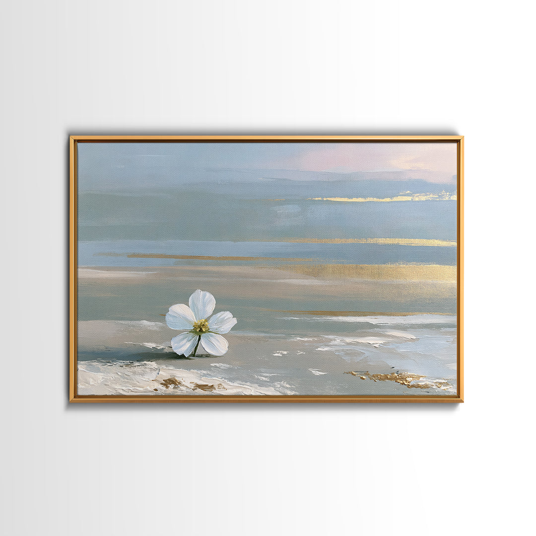Single White Flower on Linen Ground Framed Canvas Print, Spa Art, Gallery Decor, Spa Decor, Fine Art, Serenity, Wall Art, SPA-3x2-69