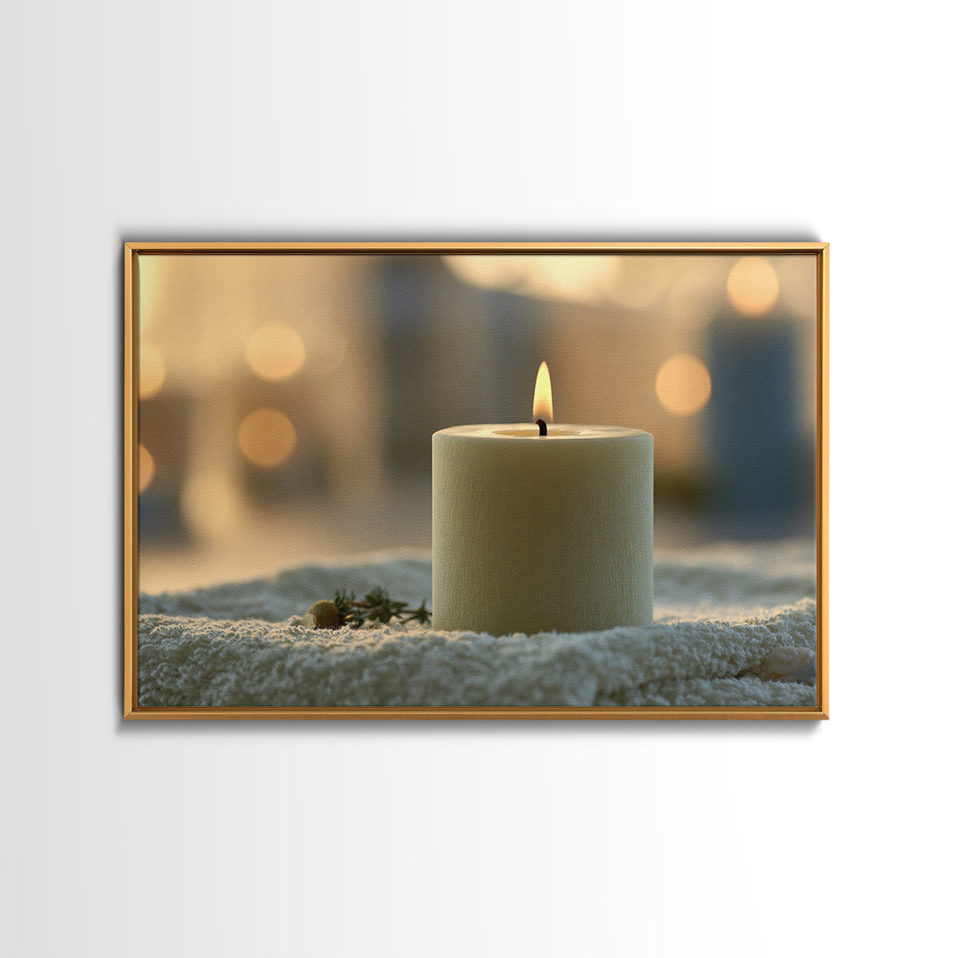 Warm Candle Flame Framed Canvas Print, Spa Art, Statement Artwork, Spa Decor, Fine Art, Serenity, Printable Wall Art, SPA-3x2-85