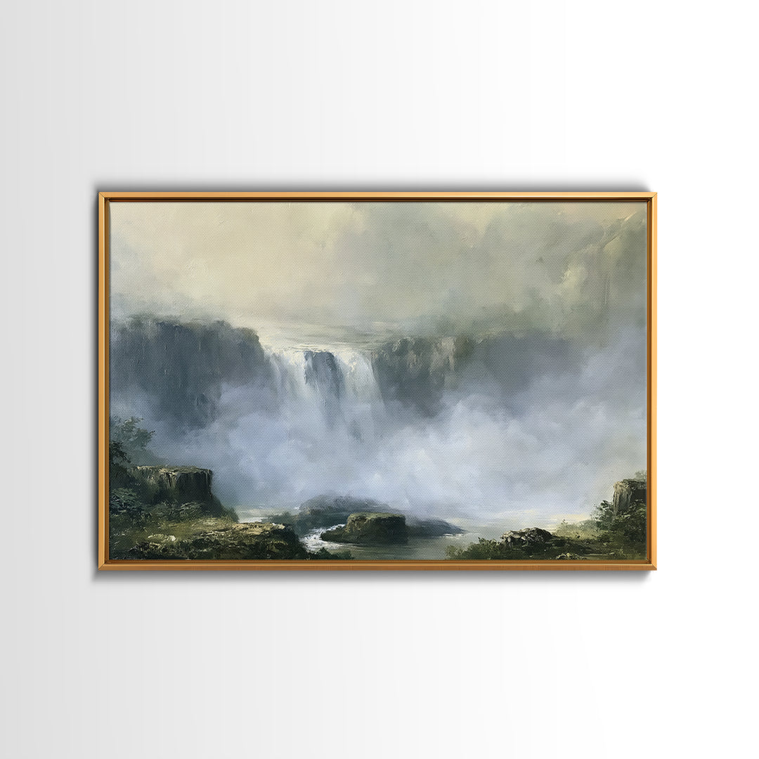 Serene Waterfall with Mist Canvas Print, Spa Art, Dog Canvas, Spa Decor, Abstract Art, Serenity, Art Print, Room Decor, SPA-3x2-94