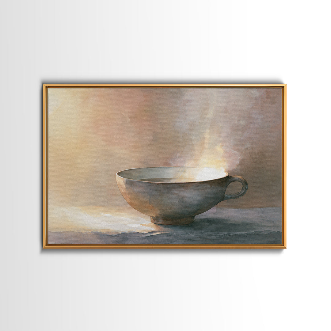Tea Bowl and Steam Still Life Canvas Print, Spa Art, Esthetician Decor, Spa Decor, Fine Art, Serenity, Room Decor, SPA-3x2-98