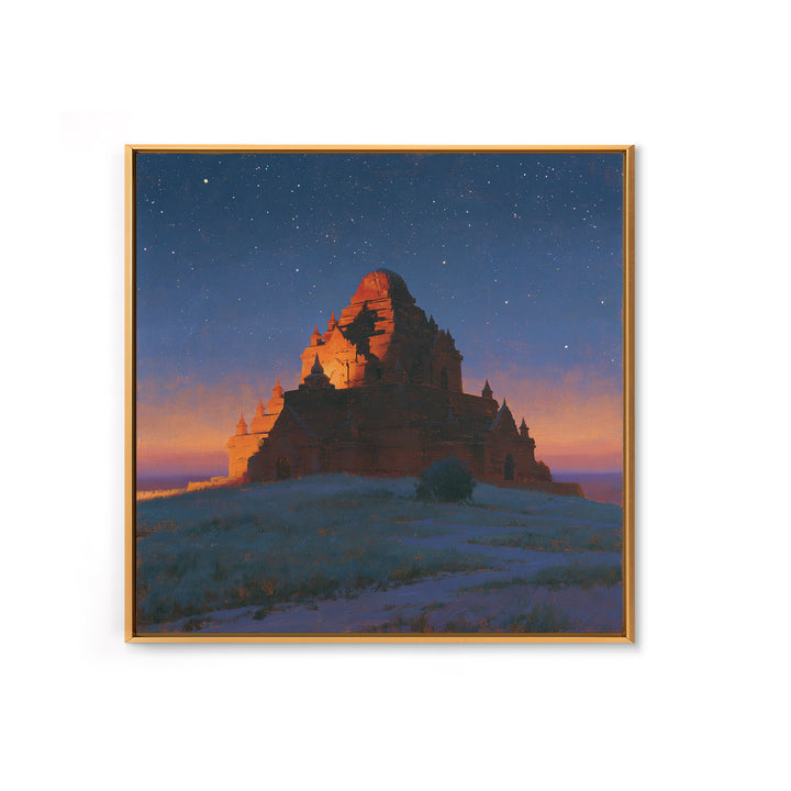 Ancient Temple Silhouette Canvas Print, Spiritual Art, Abstract Wall Art, Living Room Decor, Watercolor Art, Spirit, SPI-1x1-19