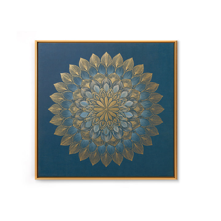 Gold Mandala on Deep Blue Background Framed Canvas Print, Spiritual Art, Art Prints, Living Room Decor, Oil Painting, Spirit, SPI-1x1-28
