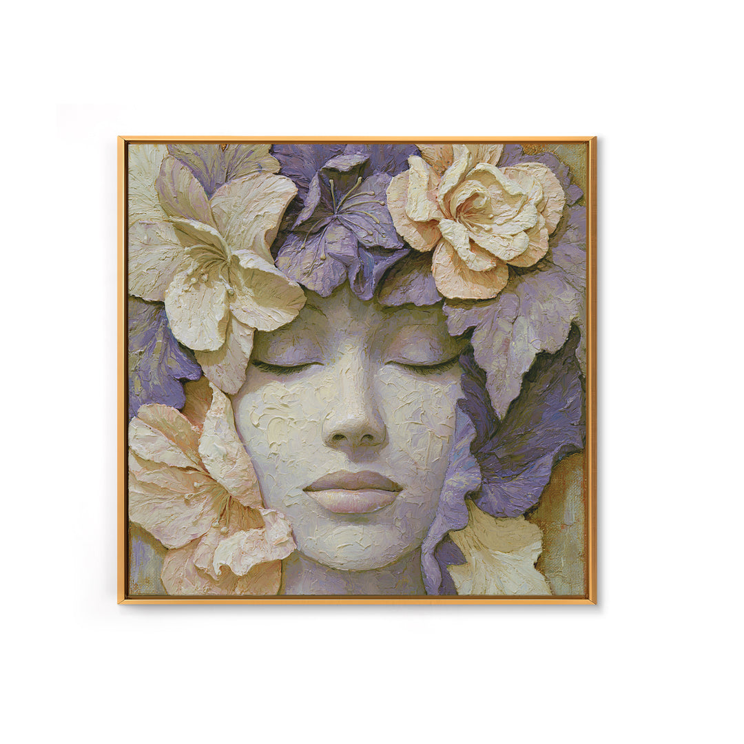 Serene Face with Closed Eyes and Flowers Canvas Print, Spiritual Art, Digital Art, Living Room Decor, Watercolor Art, Spirit, SPI-1x1-36