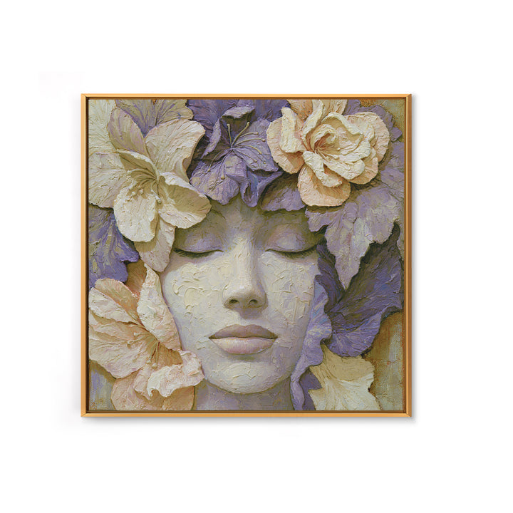 Serene Face with Closed Eyes and Flowers Canvas Print, Spiritual Art, Digital Art, Living Room Decor, Watercolor Art, Spirit, SPI-1x1-36