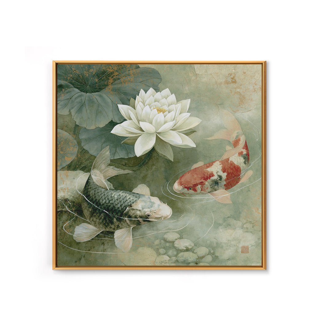 Lotus and Koi Framed Canvas Print, Spiritual Art, Fine Art Print, Living Room Decor, Abstract Art, Spirit, Digital Prints, SPI-1x1-42