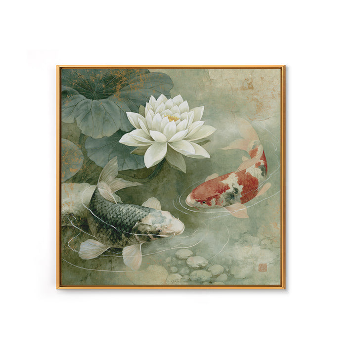 Lotus and Koi Framed Canvas Print, Spiritual Art, Fine Art Print, Living Room Decor, Abstract Art, Spirit, Digital Prints, SPI-1x1-42