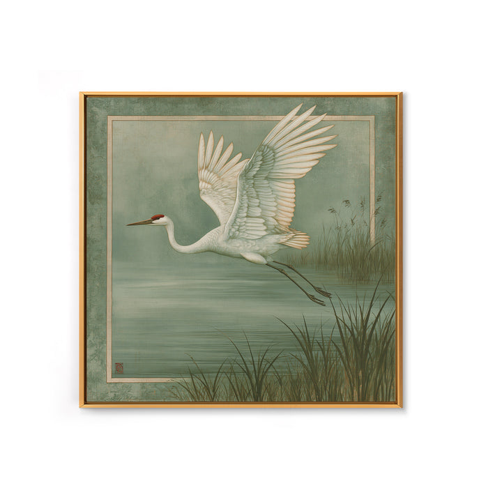 White Crane Flying Framed Canvas Print, Spiritual Art, Room Decor, Living Room Decor, Oil Painting, Spirit, Digital Print, SPI-1x1-48