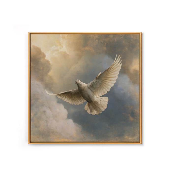 Dove Flying Through Radiant Clouds Framed Canvas Print, Spiritual Art, Printable, Living Room Decor, Fine Art, Spirit, SPI-1x1-53