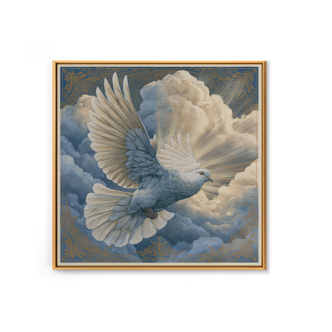 Dove Flying Through Radiant Clouds Canvas Print, Spiritual Art, Canvas Wall Art, Living Room Decor, Fine Art, Spirit, SPI-1x1-77