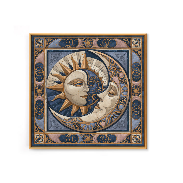 Sun and Moon Spiritual Balance Composition Framed Canvas Print, Spiritual Art, Boho Decor, Living Room Decor, Fine Art, Spirit, SPI-1x1-80