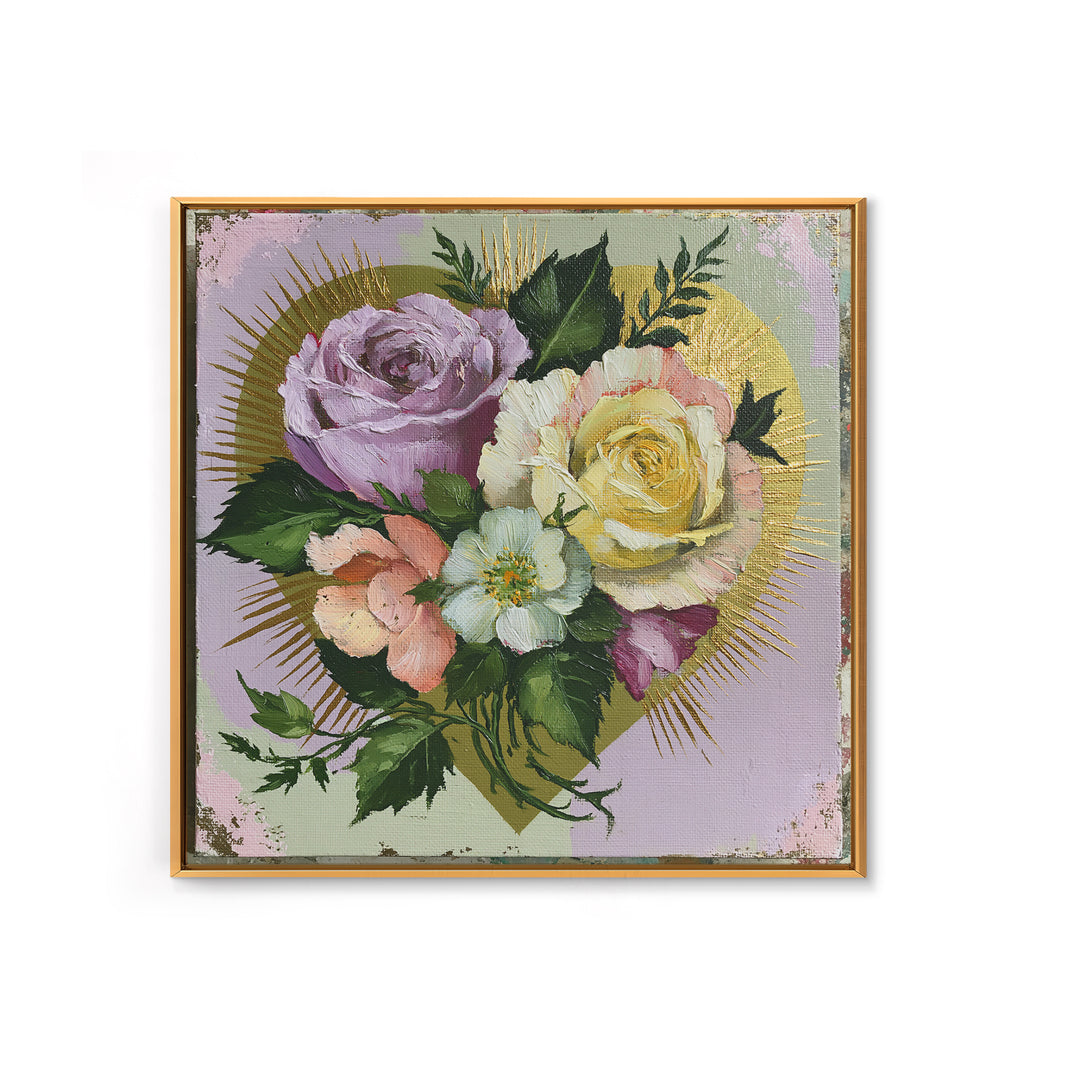 Sacred Heart with Roses and Gold Rays Canvas Print, Spiritual Art, Art, Living Room Decor, Fine Art, Spirit, Canvas Wall Art, SPI-1x1-86