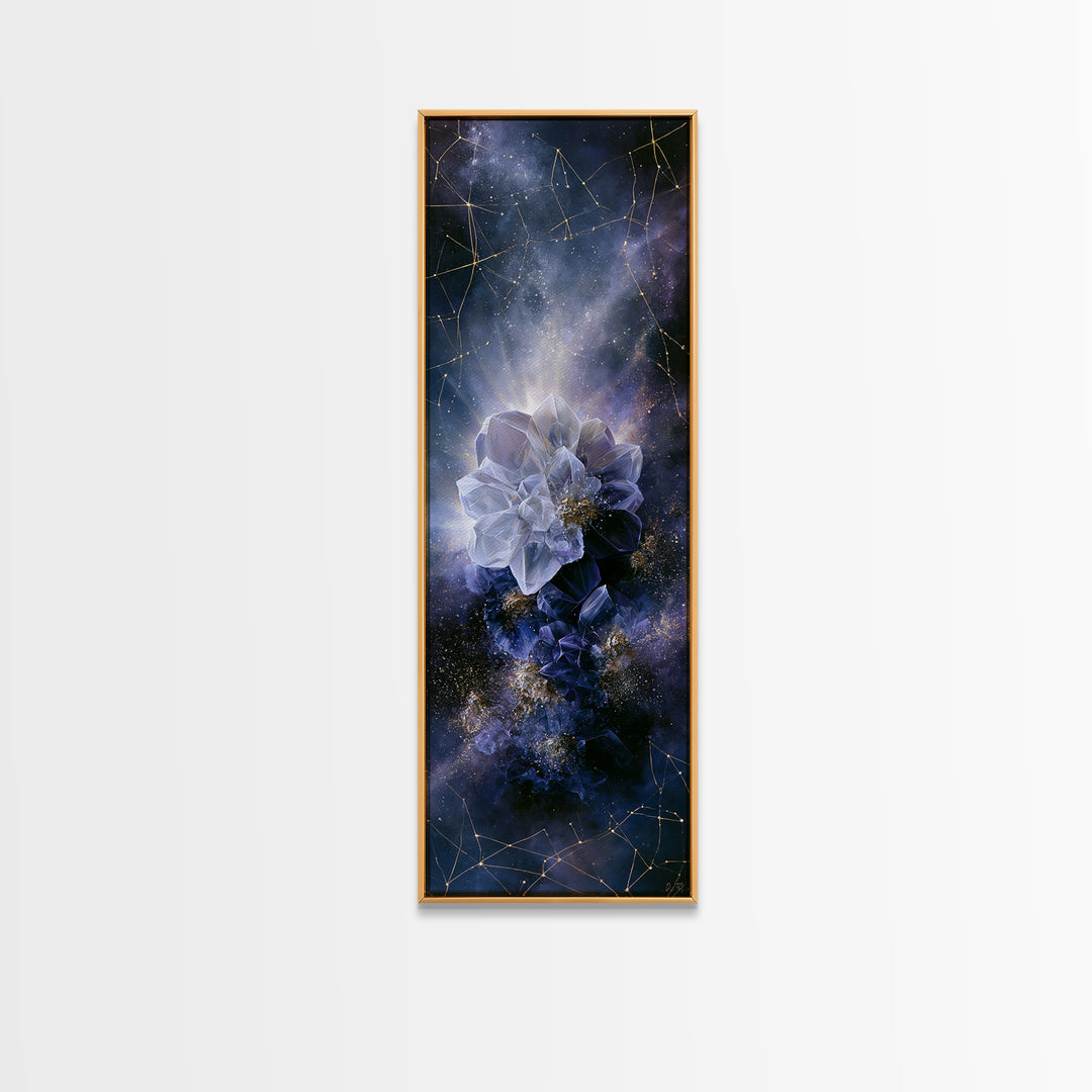 Crystal Cluster with Moonlight Reflections Canvas Print, Spiritual Art, Wall Art, Living Room Decor, Watercolor Art, Spirit, SPI-1x3-1