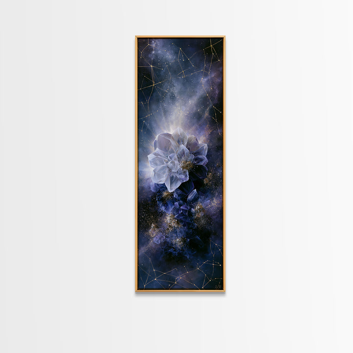 Crystal Cluster with Moonlight Reflections Canvas Print, Spiritual Art, Wall Art, Living Room Decor, Watercolor Art, Spirit, SPI-1x3-1