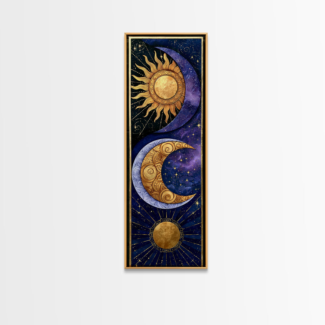 Sun and Moon Spiritual Balance Composition Framed Canvas Print, Spiritual Art, Abstract Wall Art, Living Room Decor, Spirit, SPI-1x3-20
