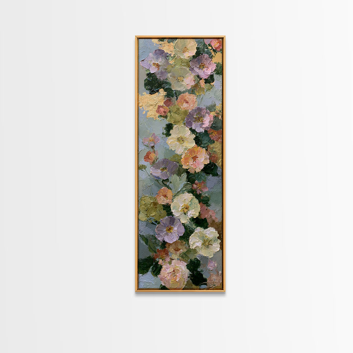 Serene Face with Closed Eyes and Flowers Framed Canvas Print, Spiritual Art, Boho Wall Art, Living Room Decor, Oil Painting, SPI-1x3-24