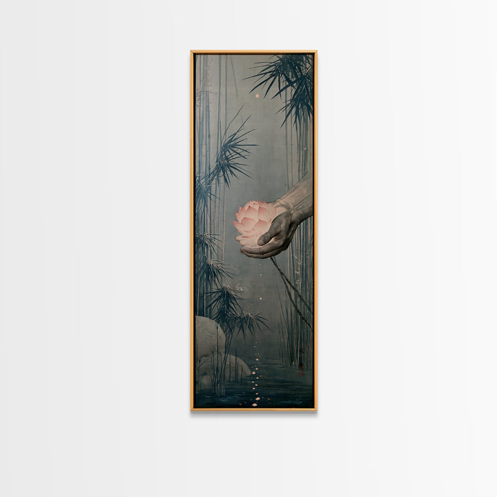 Hands Holding a Glowing Lotus Canvas Print, Spiritual Art, Digital Art, Living Room Decor, Oil Painting, Spirit, Funky Wall Art, SPI-1x3-63