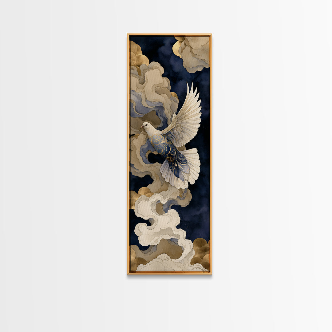 Dove Flying Through Radiant Clouds Canvas Print, Spiritual Art, Boho Wall Art, Living Room Decor, Spirit, Modern Decor, SPI-1x3-65