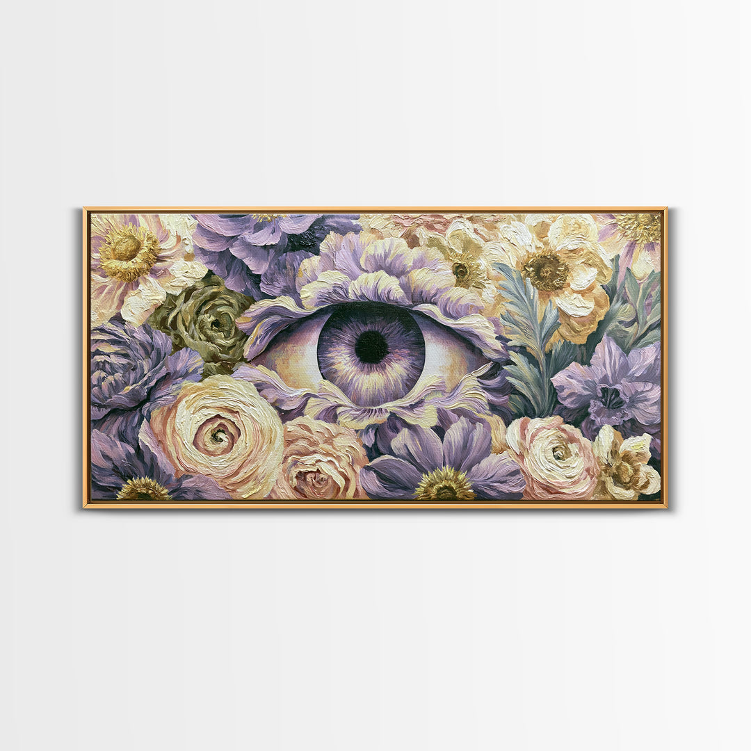 Third Eye Symbol Surrounded by Flowers Canvas Print, Spiritual Art, Art Prints, Living Room Decor, Spirit, Abstract Wall Art, SPI-2x1-2