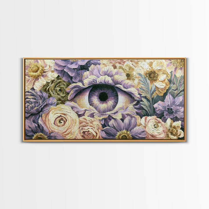 Third Eye Symbol Surrounded by Flowers Canvas Print, Spiritual Art, Art Prints, Living Room Decor, Spirit, Abstract Wall Art, SPI-2x1-2