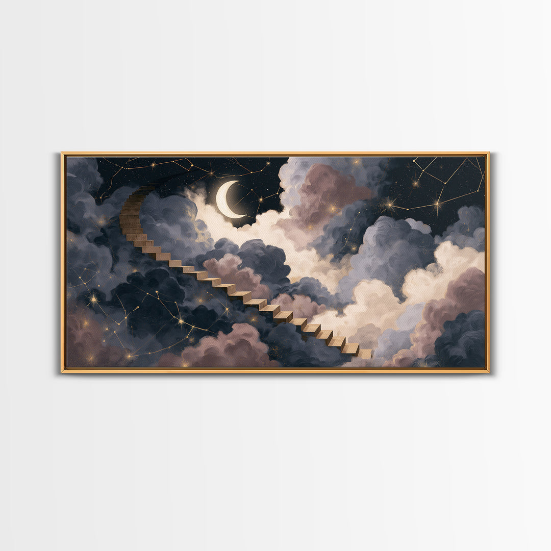 Celestial Staircase Through Clouds Canvas Print, Spiritual Art, Trendy Wall Art, Living Room Decor, Fine Art, Spirit, SPI-2x1-61