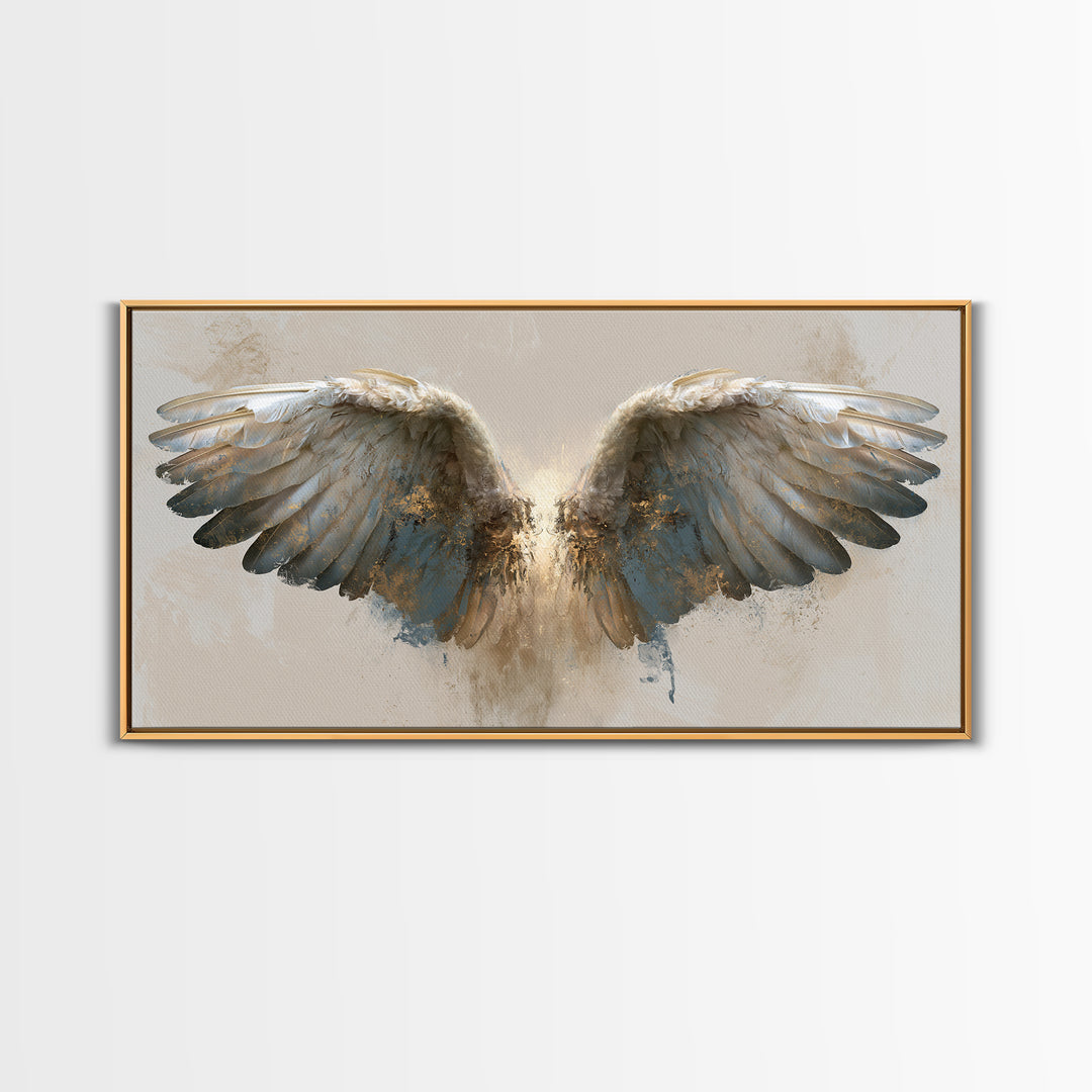 Angel Wings Emerging from Warm Light Canvas Print, Spiritual Art, Neutral Decor, Living Room Decor, Fine Art, Spirit, SPI-2x1-69