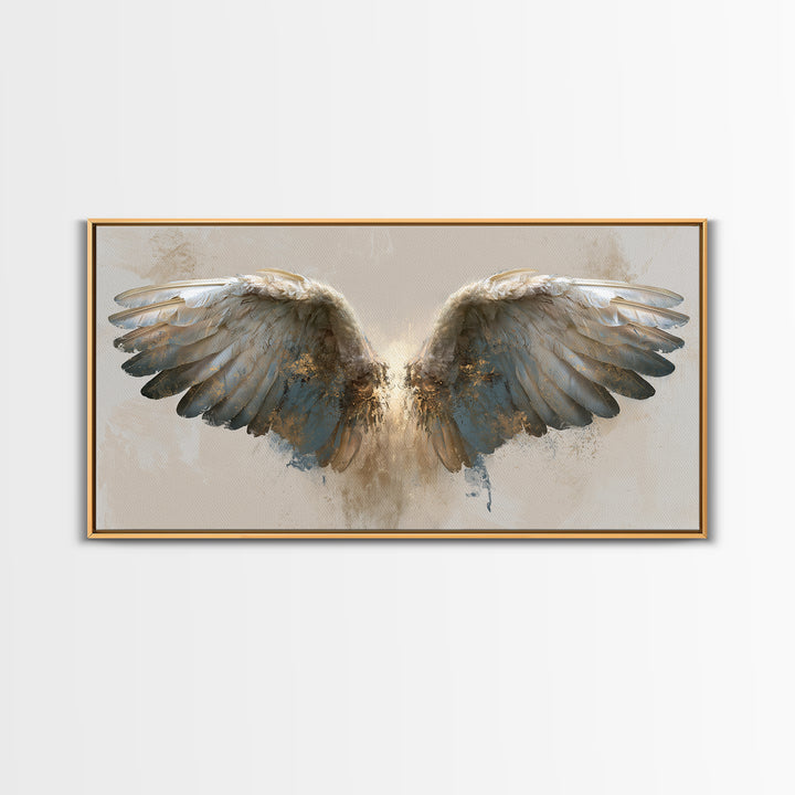 Angel Wings Emerging from Warm Light Canvas Print, Spiritual Art, Neutral Decor, Living Room Decor, Fine Art, Spirit, SPI-2x1-69