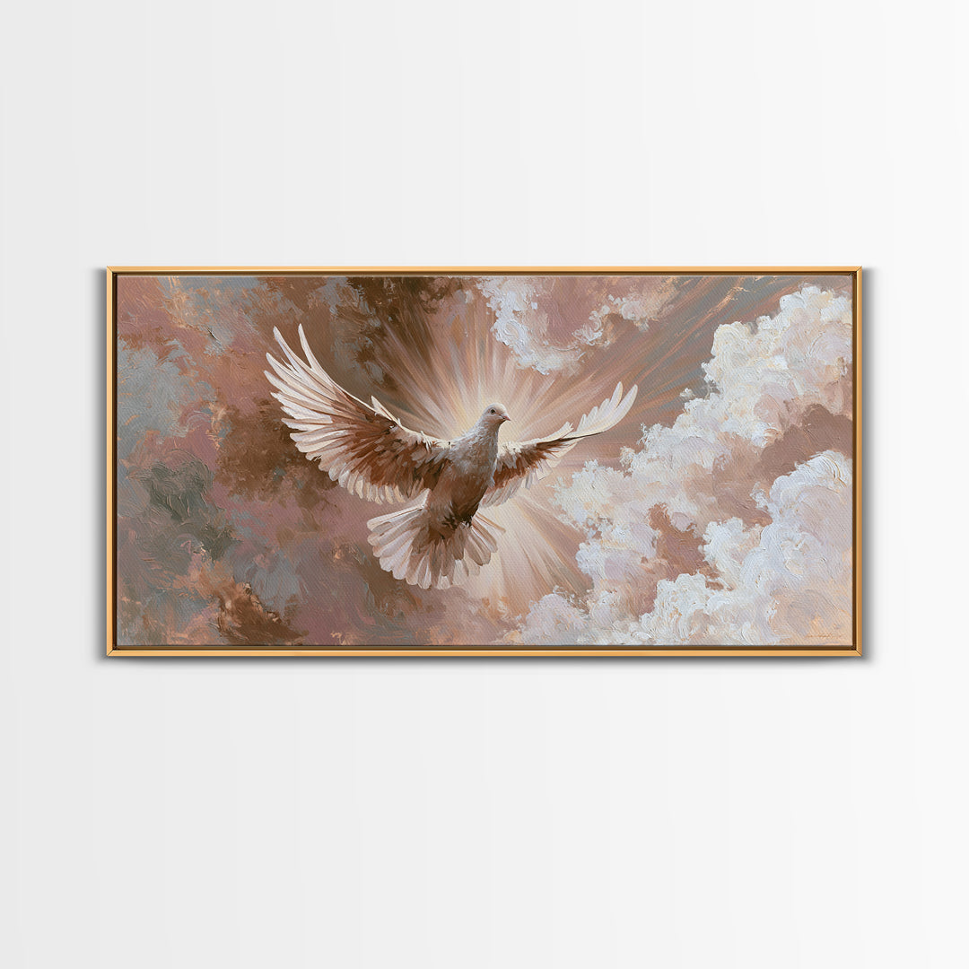 Dove Flying Through Radiant Clouds Canvas Print, Spiritual Art, Digital Poster, Living Room Decor, Fine Art, Spirit, SPI-2x1-73