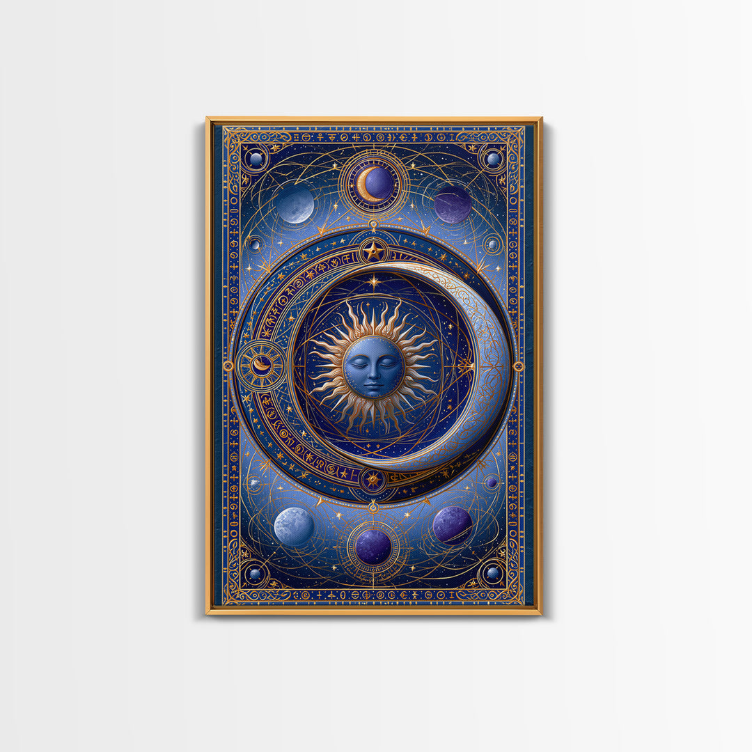Sun and Moon Spiritual Balance Composition Framed Canvas Print, Spiritual Art, Boho Decor, Living Room Decor, Fine Art, Spirit, SPI-2x3-88
