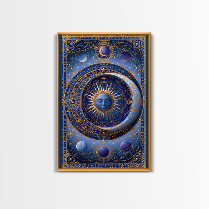 Sun and Moon Spiritual Balance Composition Framed Canvas Print, Spiritual Art, Boho Decor, Living Room Decor, Fine Art, Spirit, SPI-2x3-88