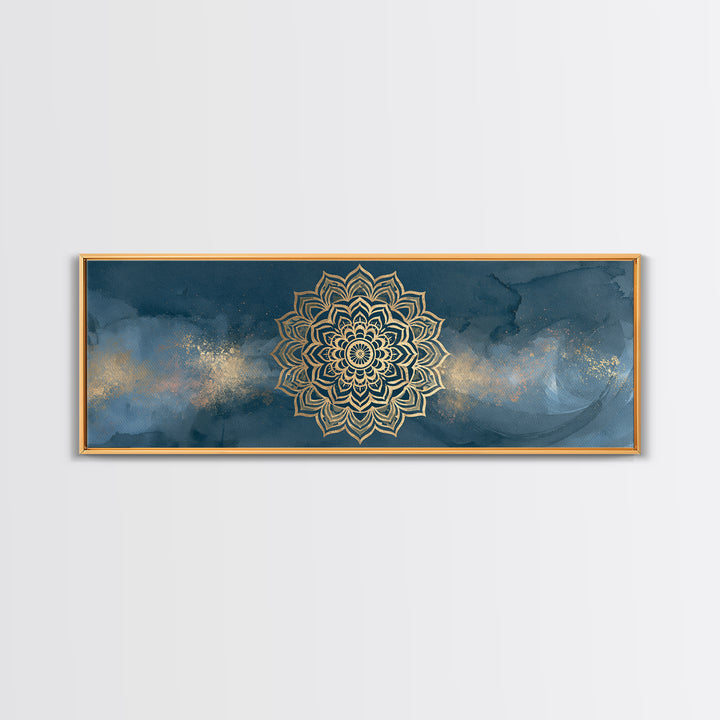 Gold Mandala on Deep Blue Background Canvas Print, Spiritual Art, Christian Decor, Living Room Decor, Fine Art, Spirit, SPI-3x1-20