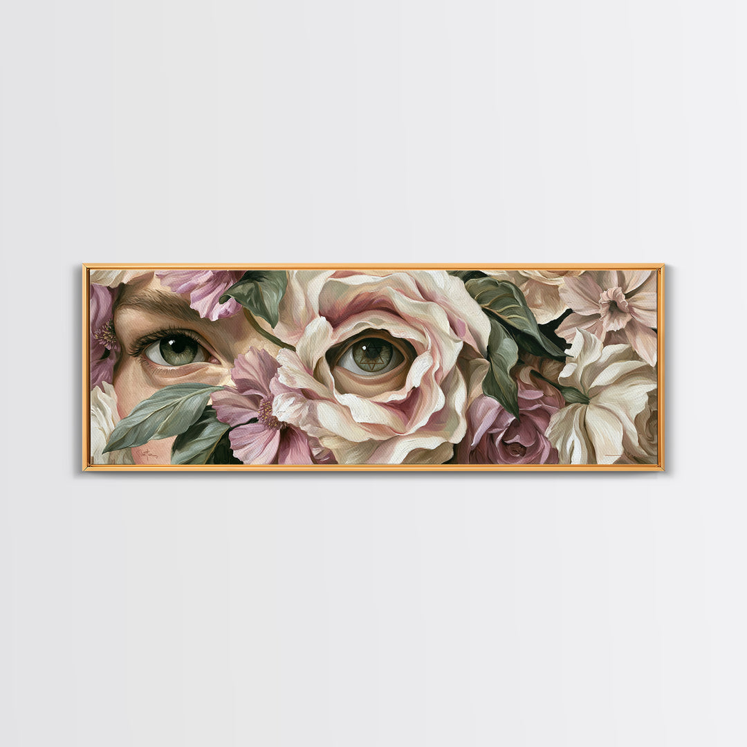 Third Eye Symbol Surrounded by Flowers Canvas Print, Spiritual Art, Art Prints, Living Room Decor, Spirit, Abstract Wall Art, SPI-3x1-22