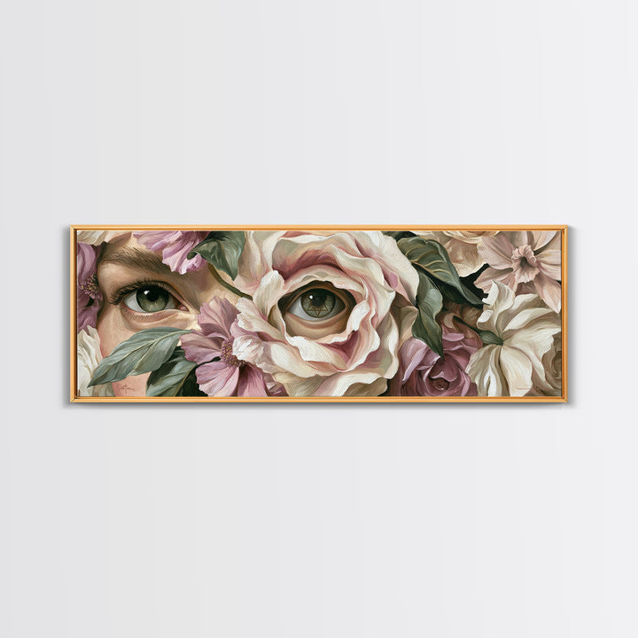 Third Eye Symbol Surrounded by Flowers Canvas Print, Spiritual Art, Art Prints, Living Room Decor, Spirit, Abstract Wall Art, SPI-3x1-22