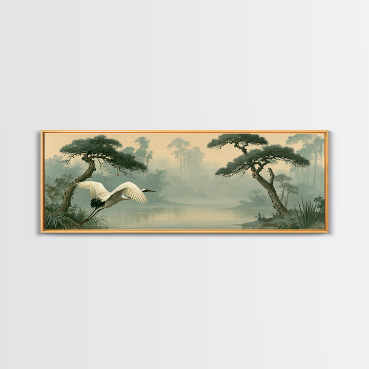White Crane Flying Canvas Print, Spiritual Art, Fine Art Print, Living Room Decor, Oil Painting, Spirit, Digital Prints, SPI-3x1-40