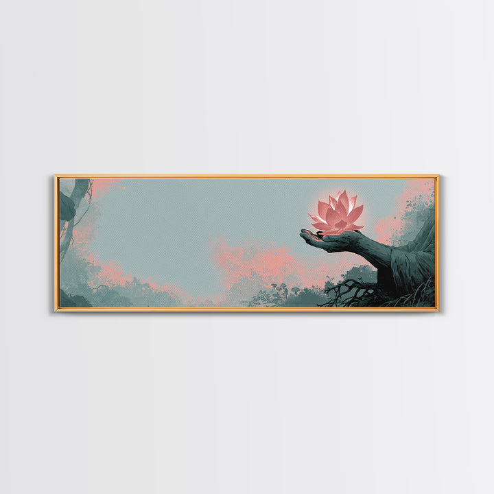Hands Holding a Glowing Lotus Canvas Print, Spiritual Art, Wallart, Living Room Decor, Fine Art, Spirit, Mandala Wall Art, SPI-3x1-43